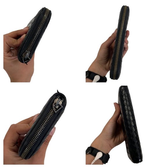 Authentic Bottega Veneta Wallet Long Round Fastener Intrecciato Black Vintage - Picture 7 of 11